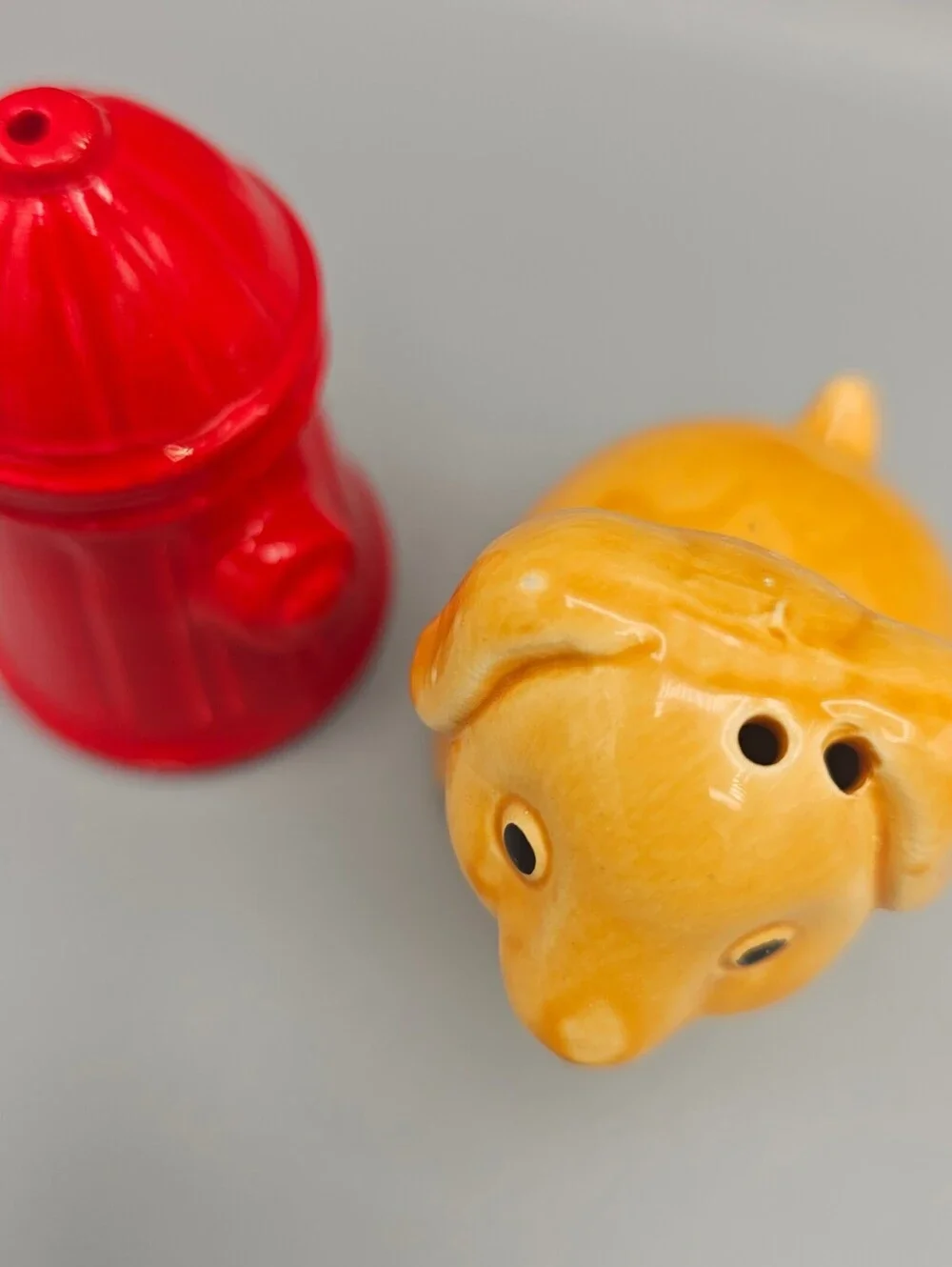Ceramic Dog and Fire Hydrant Salt and Pepper Shakers